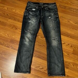 Buckle Brand-Men’s Distressed Salvage Mayhem Straight Blue Jeans